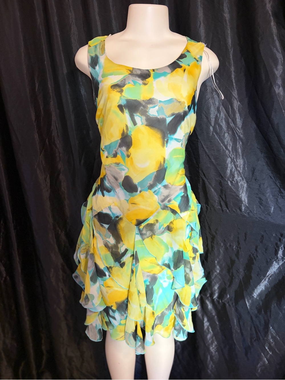 Robbie Bee Yellow & Teal Floral Ruffled Midi Dress